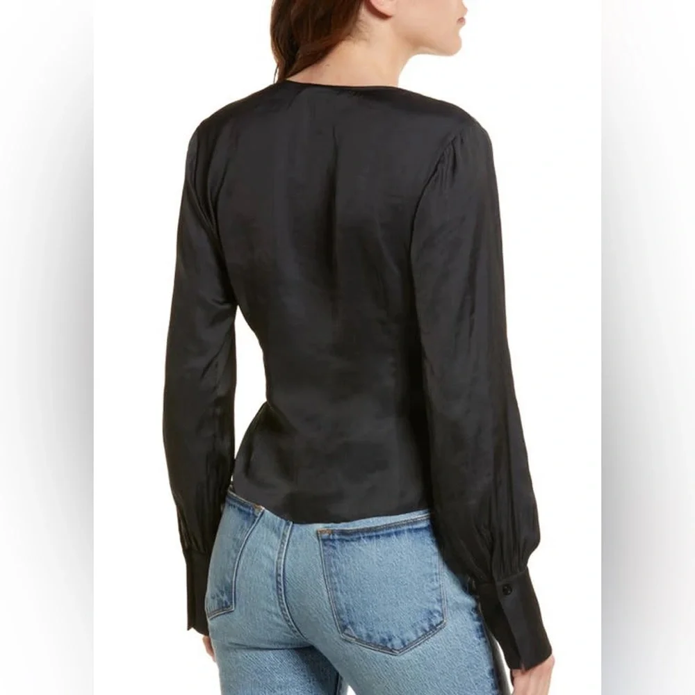 Frame Shirred Silky Top Black Size XS - Picture 3 of 5